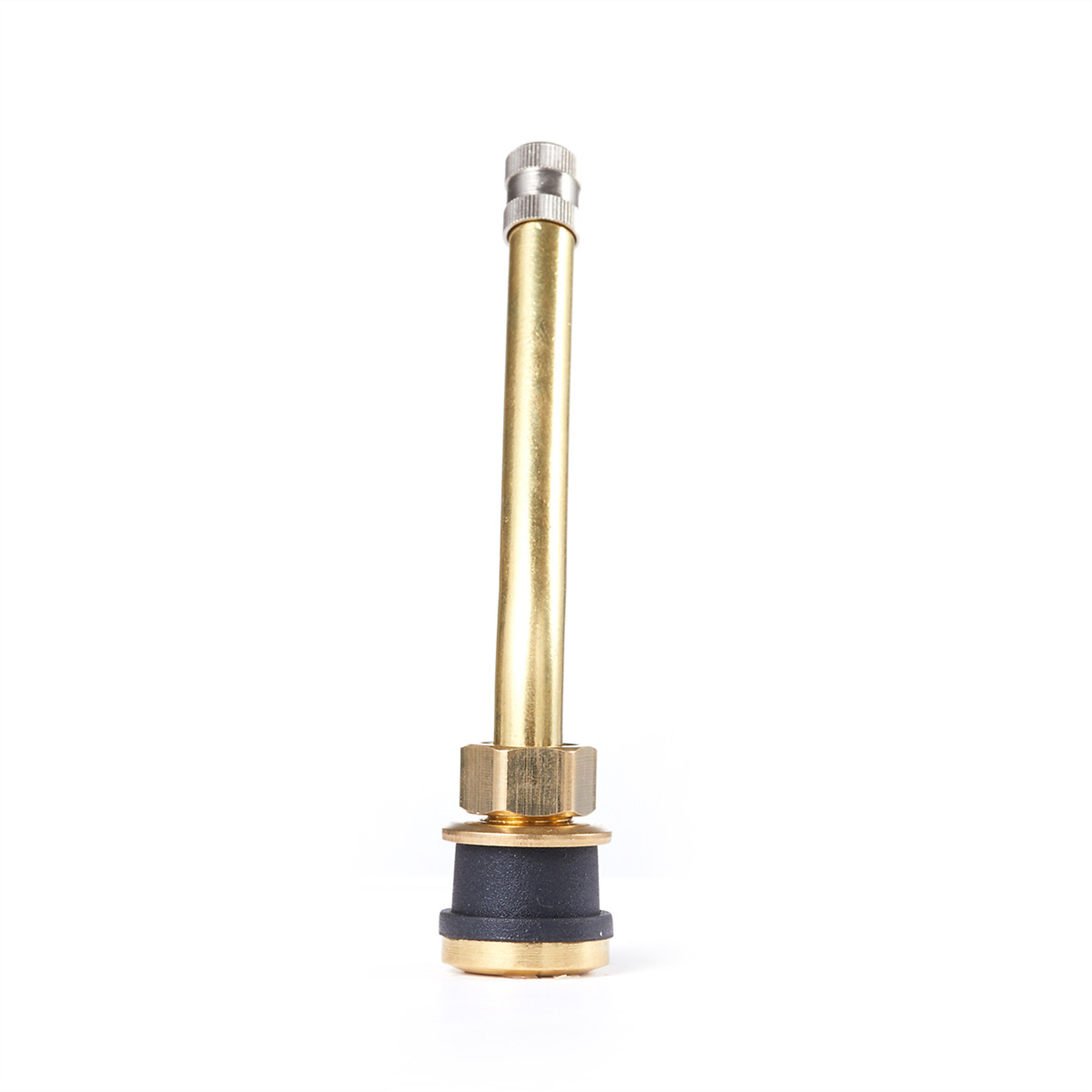 Tire Mechanic's Resource Brass Truck Valve — 31 Degree Bend, Hex Bottom Hole, Premium Valve Cap, 50 Pcs, Model# TMRTR572-19-50